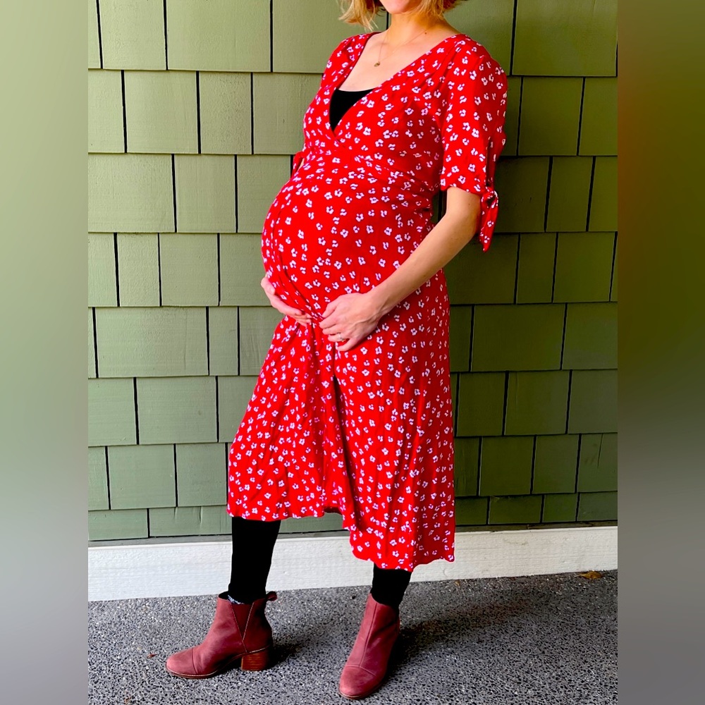 Seraphine Red Midi Wrap Maternity Dress